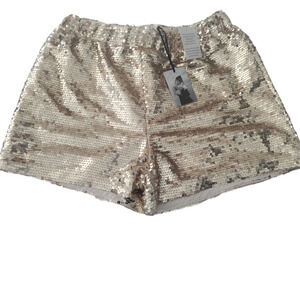 Sincerely Jules Sequin Gold Shorts Pull On Elastic Waist Lined Medium NWT